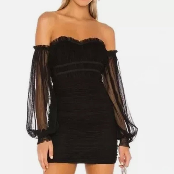 Majorelle Zata Mini Dress Black Ruched Long Sleeve Off Shoulder small REVOLVE - Picture 1 of 8